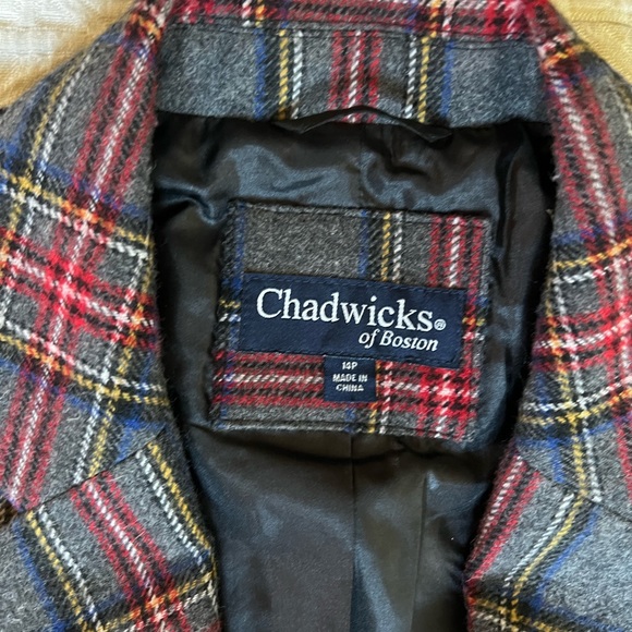 🦊Vintage Chadwick’s Boston Grey/Red Plaid Wool BlazerJacket Sz14P Holiday Ready - Picture 5 of 12